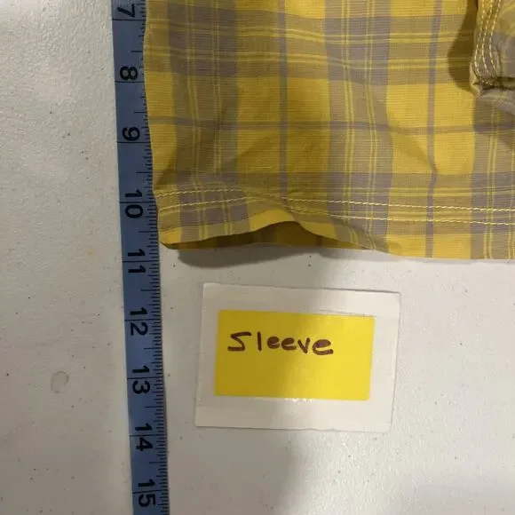 LL Bean Shirt Men's XXL Button Up Yellow Plaid Short Sleeve Linen Cotton Preppy - Picture 7 of 11